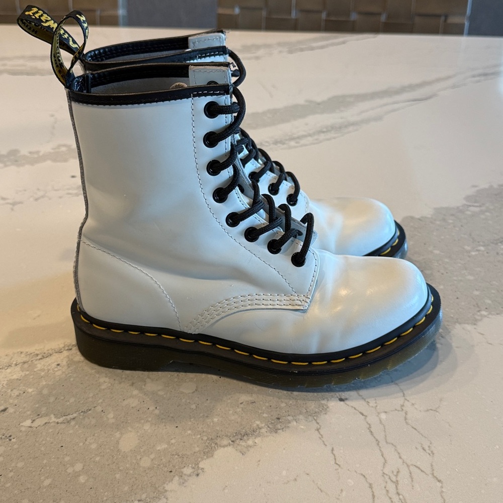 Dr. Martens White Leather Boots with Black Laces